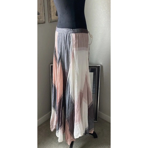 Sundance Boho Long Layered Peasant Skirt Lagenlook Women XS Pink Gray Plaid - Picture 5 of 13